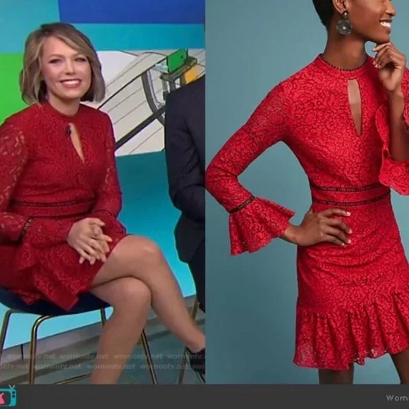 Shoshanna Romantic Red Lace Long Sleeve Keyhole Dress NWT Anthropologie - Picture 16 of 16